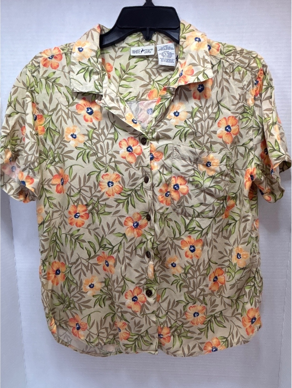 White Stag floral short sleeve button-up shirt